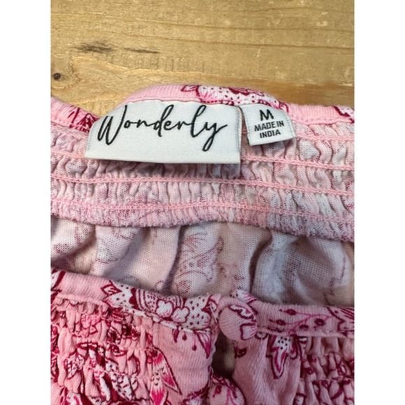 Wonderly Pink Floral Blouse Top Womens Medium‎ Short Sleeve Cottagecore Boho - Picture 3 of 6